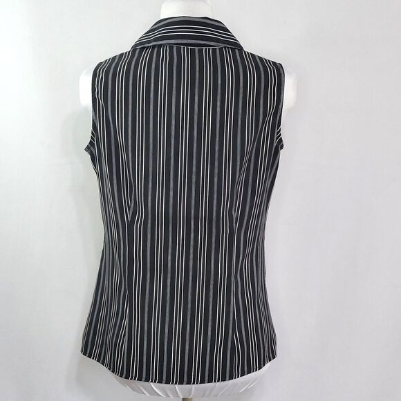 Apt 9 collar button front stretch sleeveless top black white striped small - Picture 3 of 9